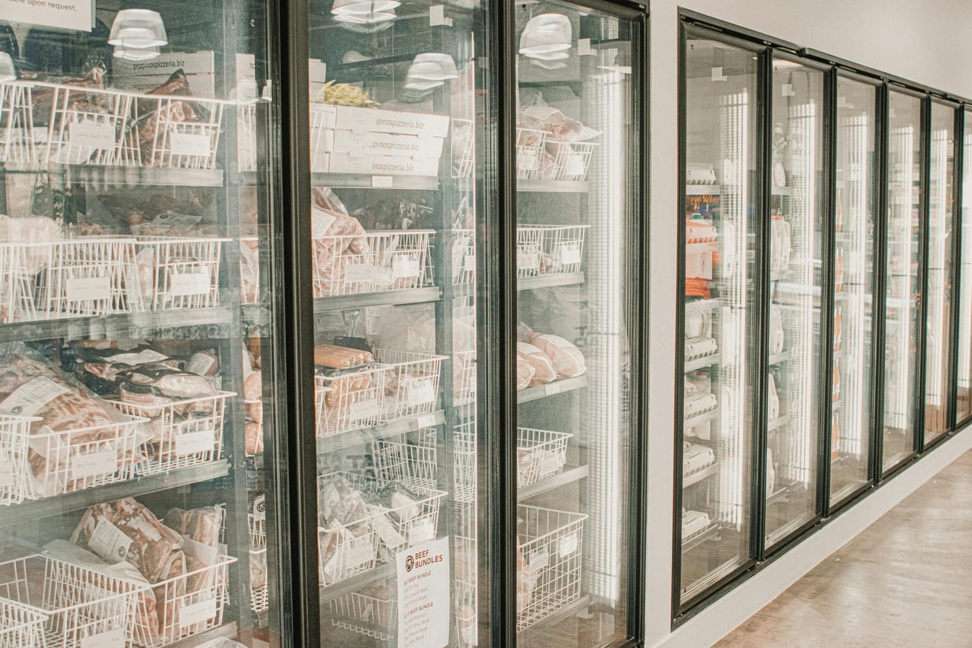 Glass freezer doors in a grocery store