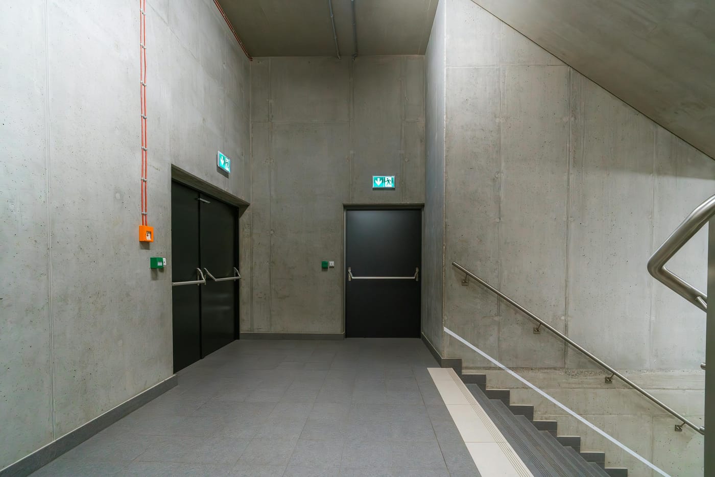 Concrete stairwell with emergency exit doors