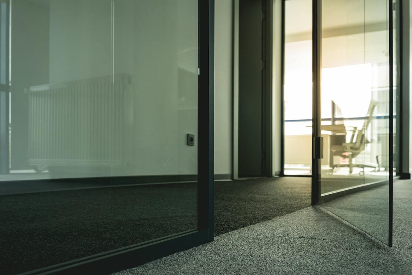 Black-framed glass office doors