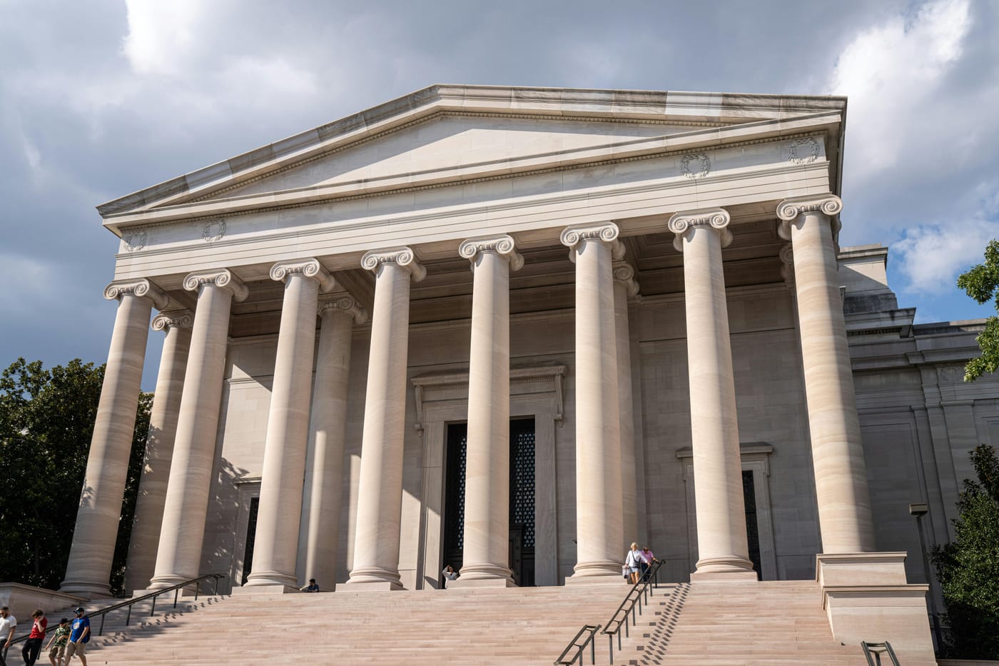Columned portico at a neoclassical building entrance