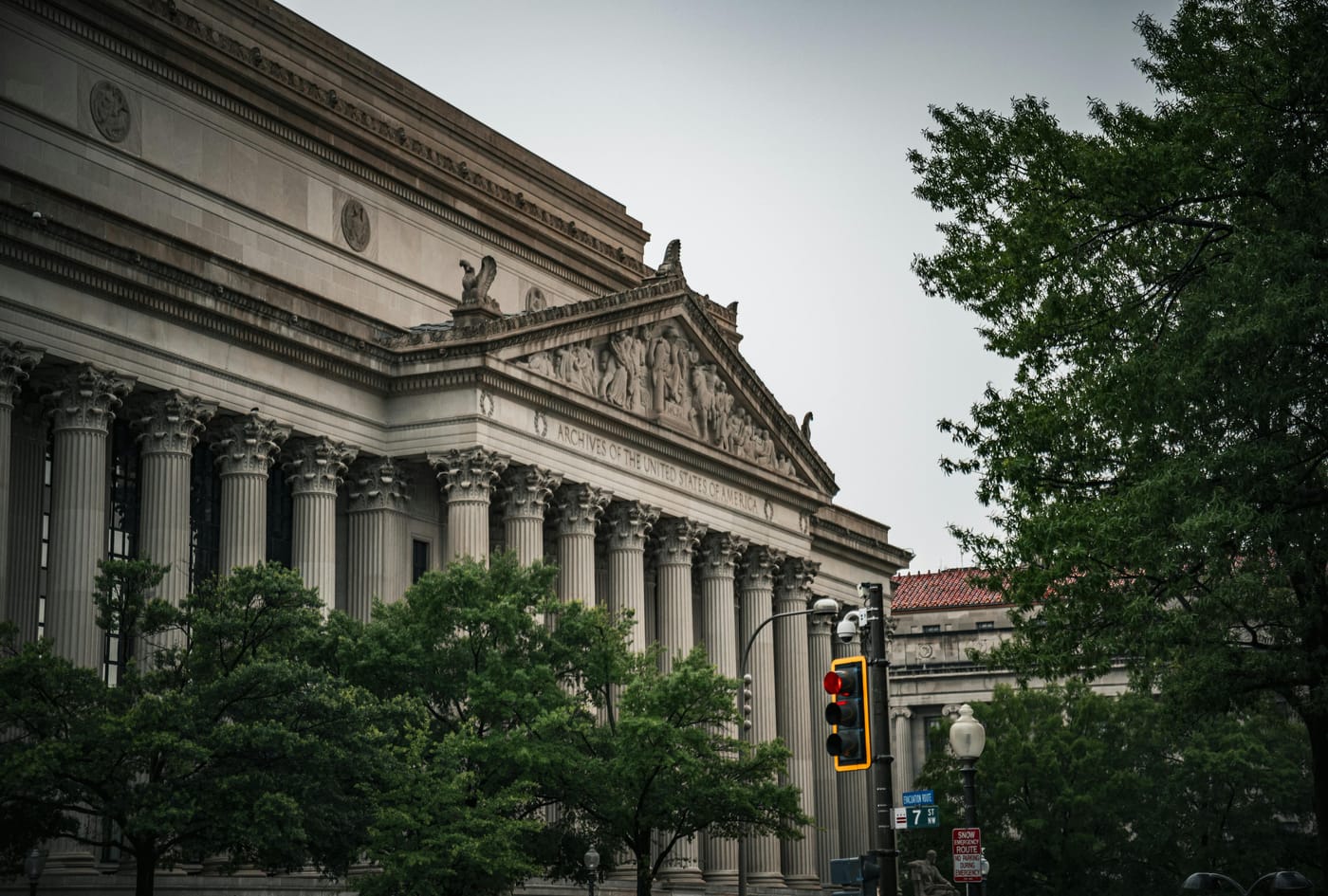 Neoclassical stone building with columns and a pediment