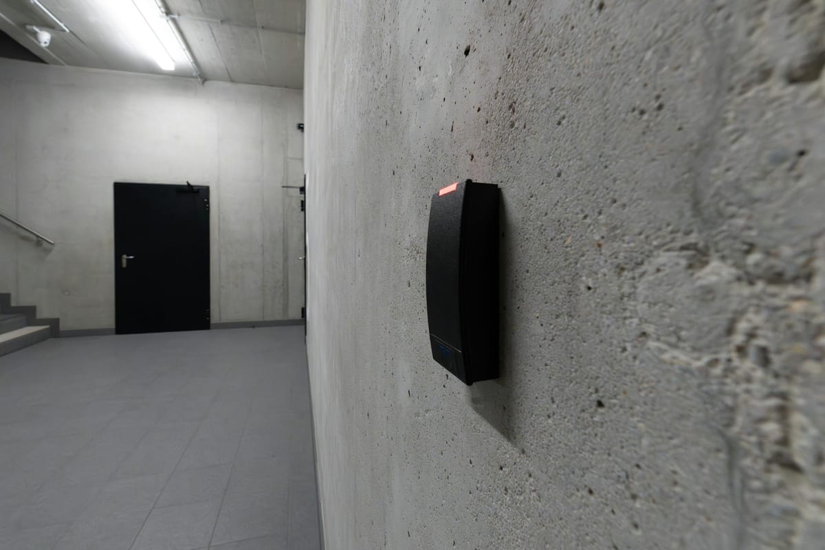 Smart electronic access control terminal mounted in modern data center corridor