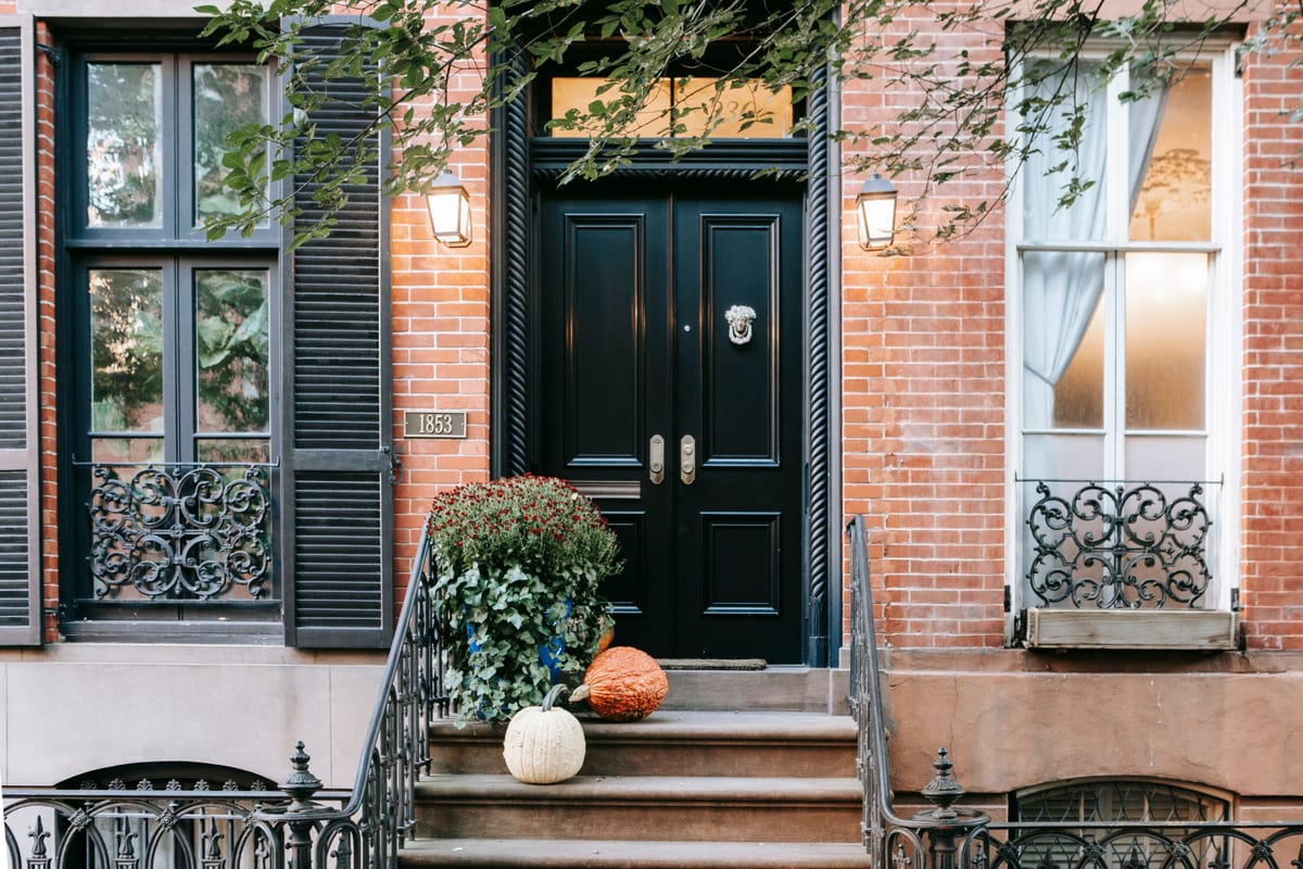 Brick stoop and steps leading to a Washington DC rowhouse entrance