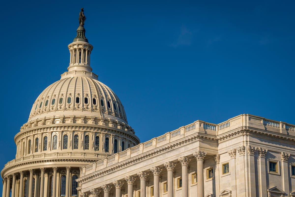 The United States Capitol dome rising over Washington DC