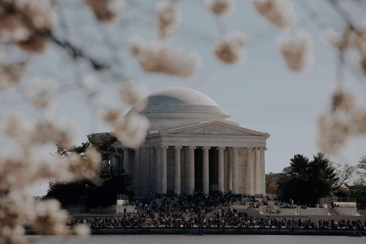 The domed Jefferson Memorial beside the Tidal Basin in Washington DC
