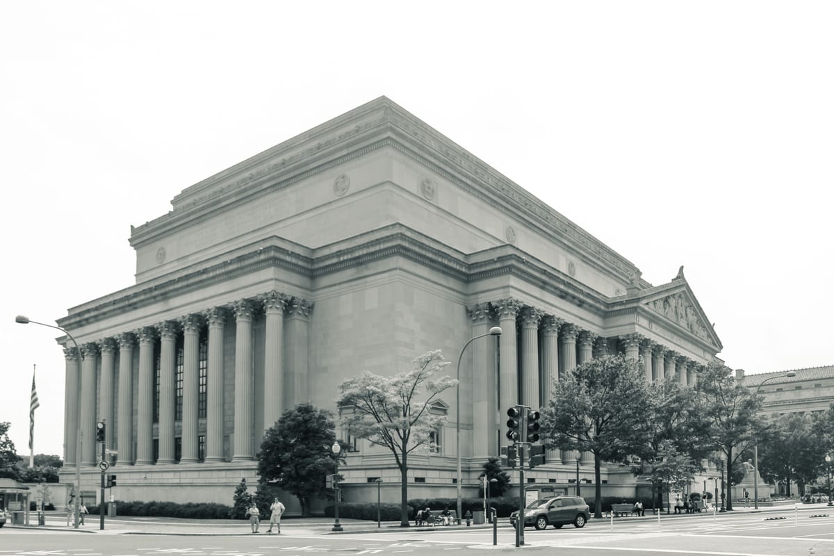 The National Archives building in Washington DC
