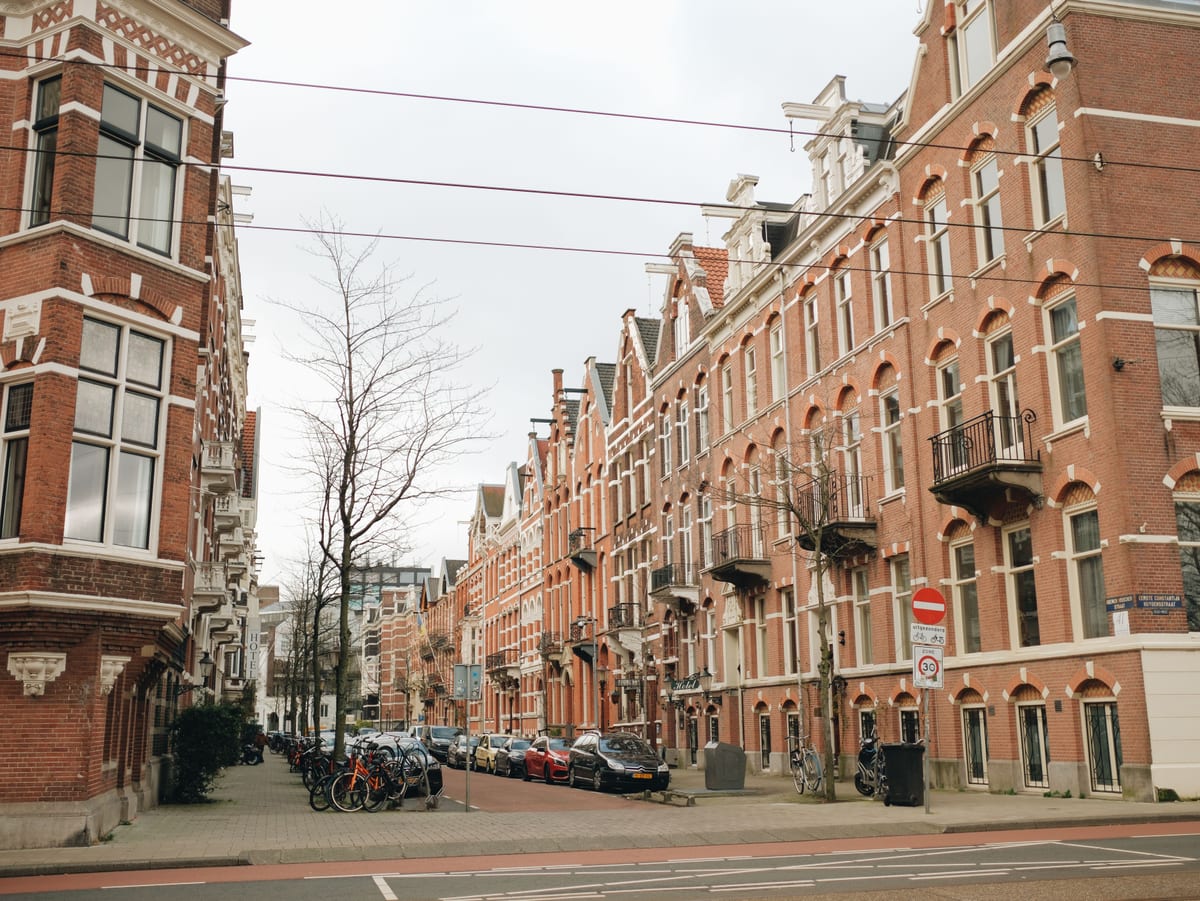 Rowhouses along a residential city street