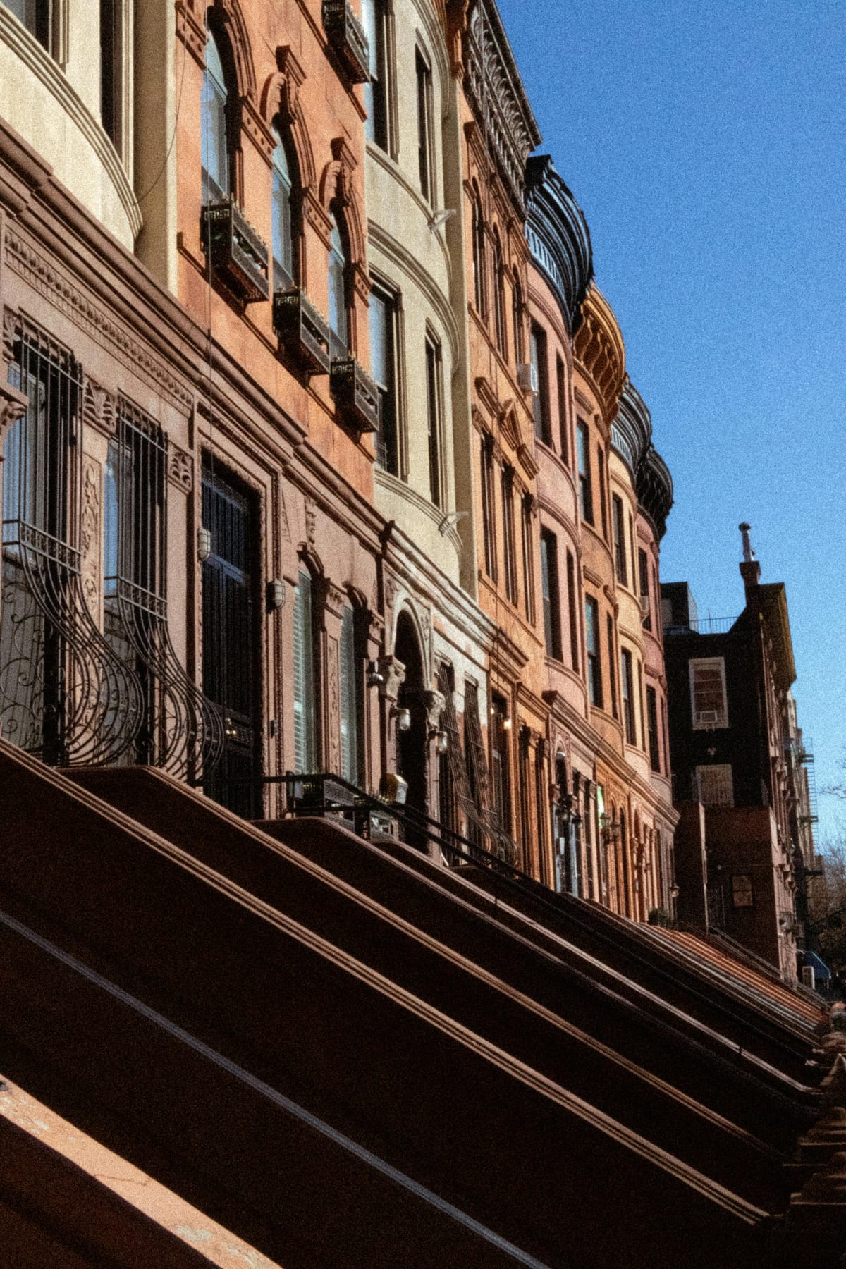Row of historic brownstone facades near Logan Circle in Washington DC