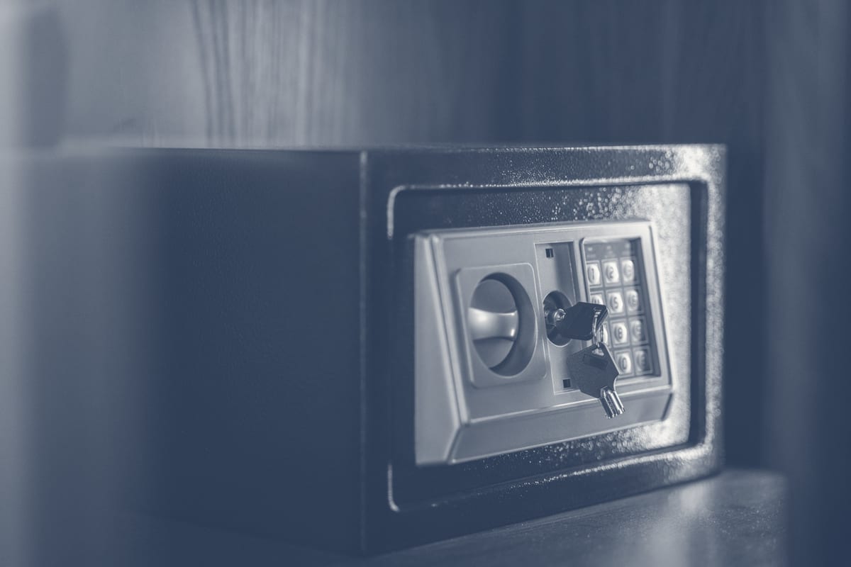 Electronic safe with keypad entry showing secure storage and digital access controls